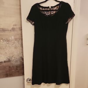 Donna Ricco Black Lace-Trim Midi Dress with Scoop Neck